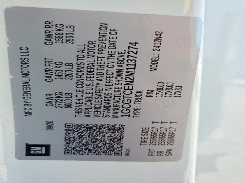 Aukcja sprzedaży 2021 Chevrolet Colorado, vin: 1GCGTCEN2M1137274, numer aukcji: 59349716