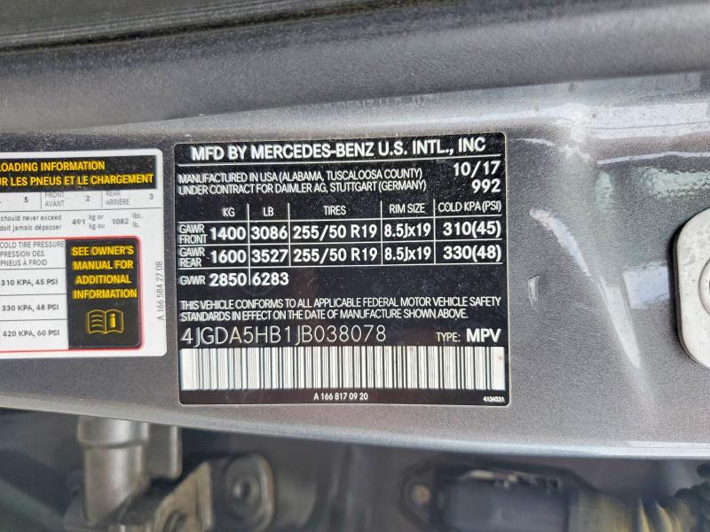2018 Mercedes-benz Gle მანქანა იყიდება აუქციონზე, vin: 4JGDA5HB1JB038078, აუქციონის ნომერი: 61535036