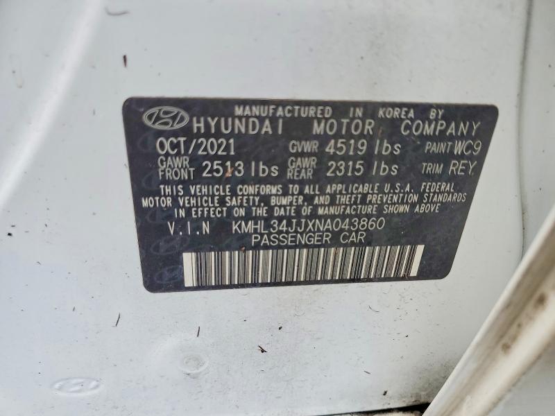 59221366 :رقم المزاد ، KMHL34JJXNA043860 vin ، 2022 Hyundai Sonata Hybrid مزاد بيع