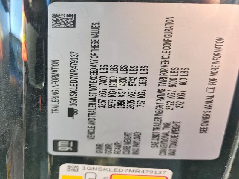 Продажа на аукционе авто 2021 Chevrolet Tahoe, vin: 1GNSKLED7MR479137, номер лота: 62396306