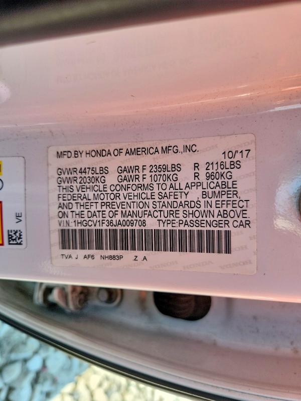 Продаж на аукціоні авто 2018 Honda Accord, vin: 1HGCV1F36JA009708, номер лоту: 60629916