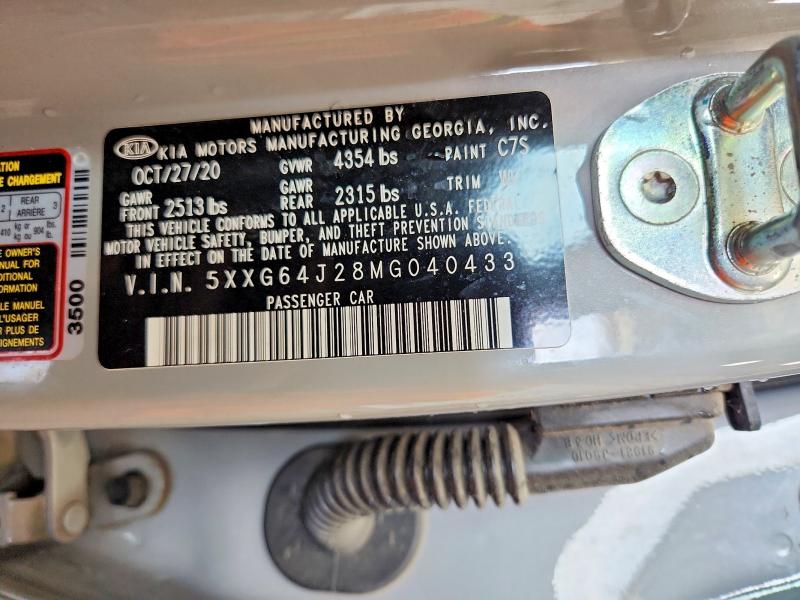 Aukcja sprzedaży 2021 Kia K5, vin: 5XXG64J28MG040433, numer aukcji: 60041026
