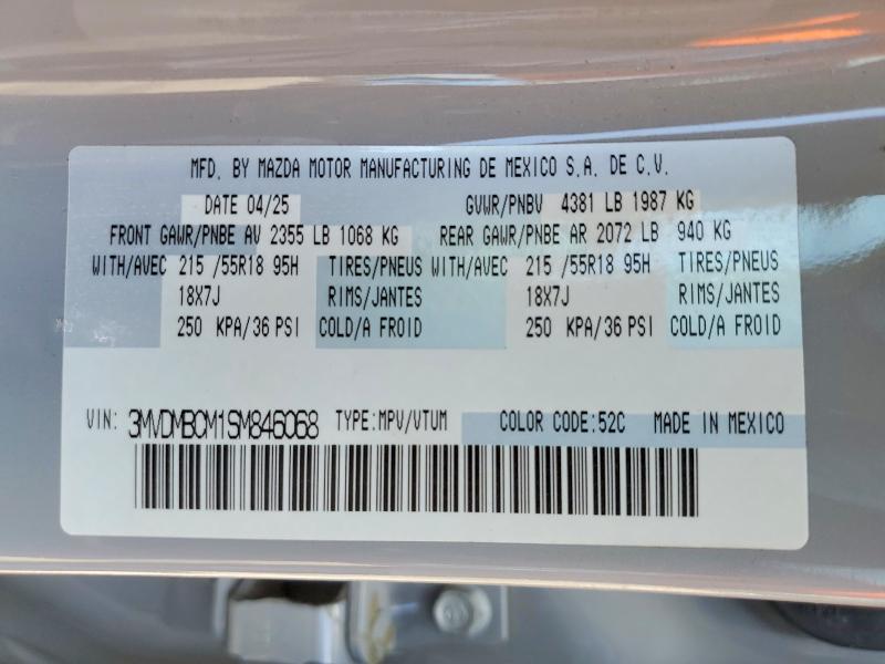 59152626 :رقم المزاد ، 3MVDMBCM1SM846068 vin ، 2025 Mazda Cx-30 مزاد بيع