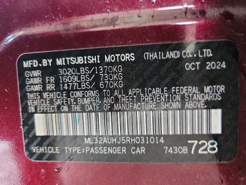 63593316 :رقم المزاد ، ML32AUHJ5RH031014 vin ، 2024 Mitsubishi Mirage مزاد بيع