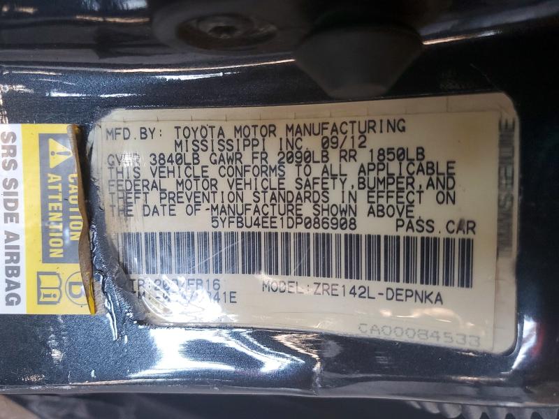 Продажа на аукционе авто 2013 Toyota Corolla, vin: 5YFBU4EE1DP086908, номер лота: 63039406