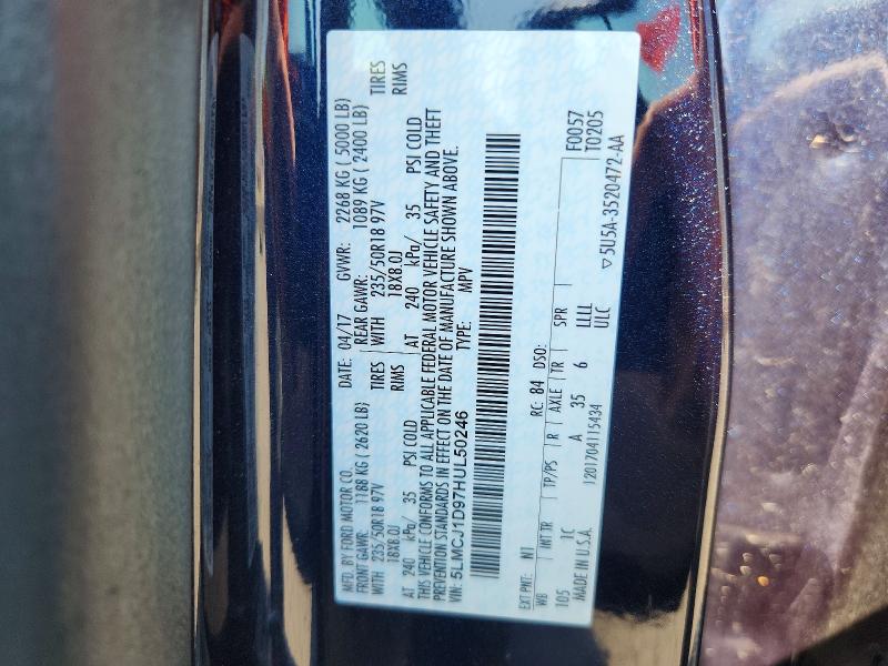 60574286 :رقم المزاد ، 5LMCJ1D97HUL50246 vin ، 2017 Lincoln Mkc مزاد بيع