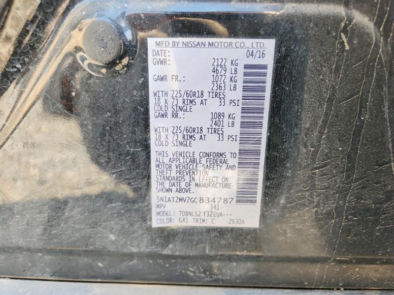 59355636 :رقم المزاد ، 5N1AT2MV2GC834787 vin ، 2016 Nissan Rogue مزاد بيع