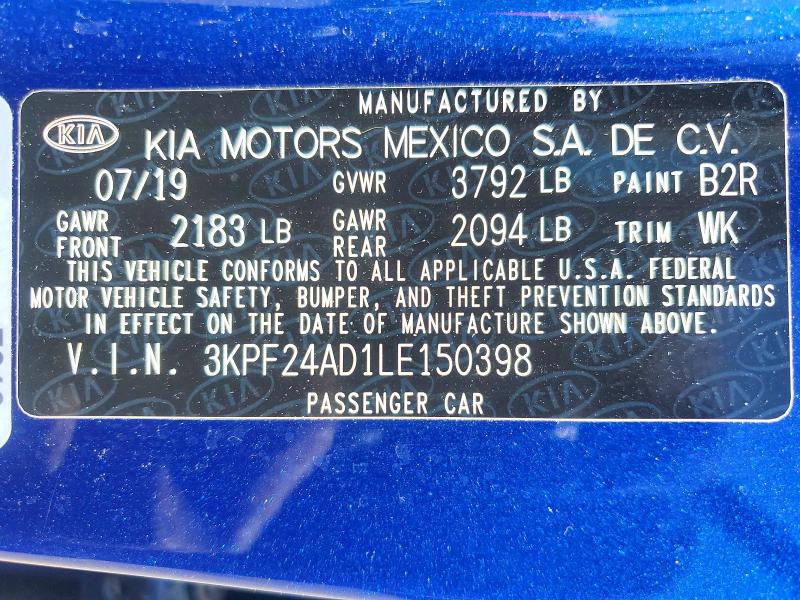 2020 Kia Forte მანქანა იყიდება აუქციონზე, vin: 3KPF24AD1LE150398, აუქციონის ნომერი: 60261566