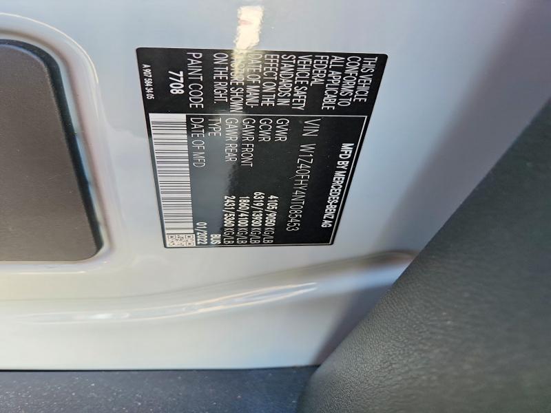 63584286 :رقم المزاد ، W1Z40FHY4NT085453 vin ، 2022 Mercedes-benz Sprinter مزاد بيع