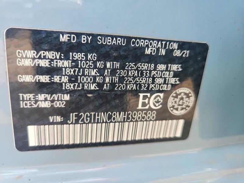 Продаж на аукціоні авто 2021 Subaru Crosstrek, vin: JF2GTHNC8MH398588, номер лоту: 60009206