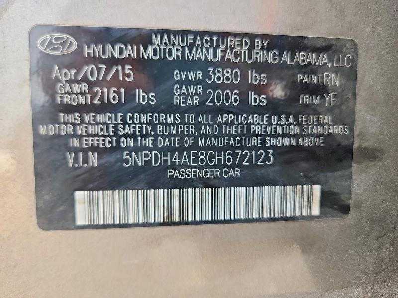 Aukcja sprzedaży 2016 Hyundai Elantra, vin: 5NPDH4AE8GH672123, numer aukcji: 63118106