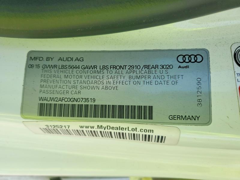 Aukcja sprzedaży 2016 Audi S7, vin: WAUW2AFC0GN073519, numer aukcji: 59599006