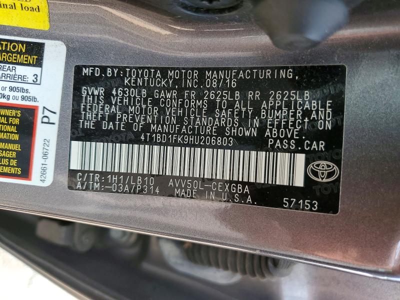 Aukcja sprzedaży 2017 Toyota Camry Hybrid, vin: 4T1BD1FK9HU206803, numer aukcji: 60199156