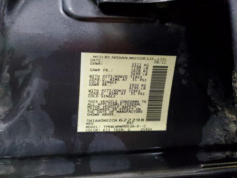 2012 Nissan Armada მანქანა იყიდება აუქციონზე, vin: 5N1AA0NE2CN622298, აუქციონის ნომერი: 62416946