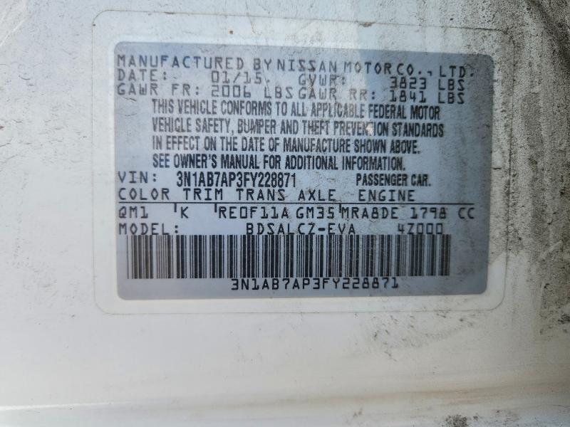2015 Nissan Sentra მანქანა იყიდება აუქციონზე, vin: 3N1AB7AP3FY228871, აუქციონის ნომერი: 61754416
