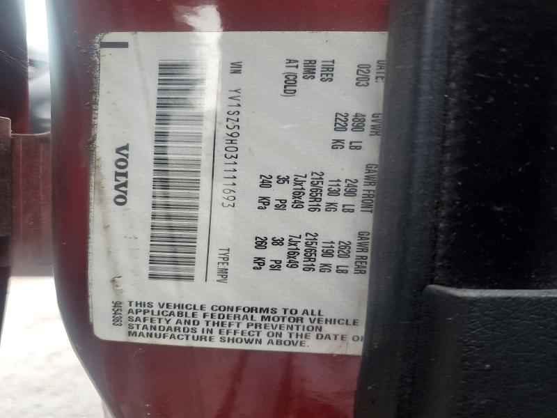 Продаж на аукціоні авто 2003 Volvo Xc70, vin: YV1SZ59H031111693, номер лоту: 59900076
