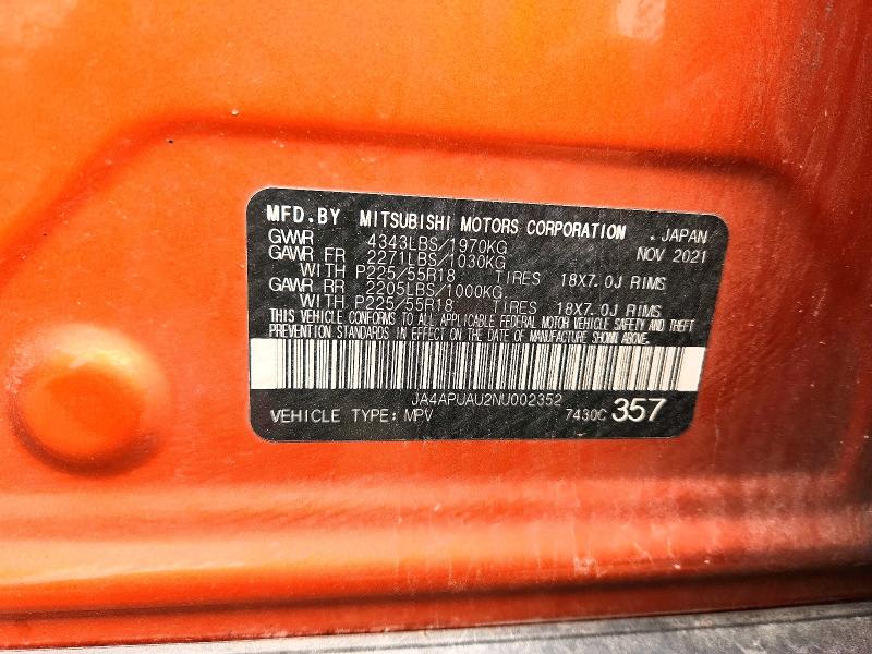Продаж на аукціоні авто 2022 Mitsubishi Outlander Sport, vin: JA4APUAU2NU002352, номер лоту: 61496866