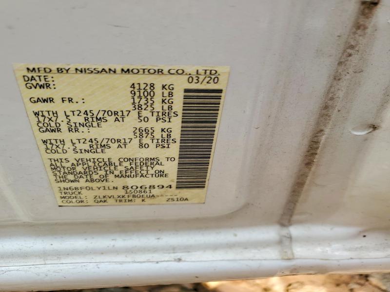 Aukcja sprzedaży 2020 Nissan Nv, vin: 1N6BF0LY1LN806894, numer aukcji: 60832256