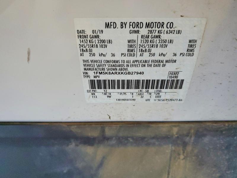 59650116 :رقم المزاد ، 1FM5K8ARXKGB27940 vin ، 2019 Ford Explorer مزاد بيع