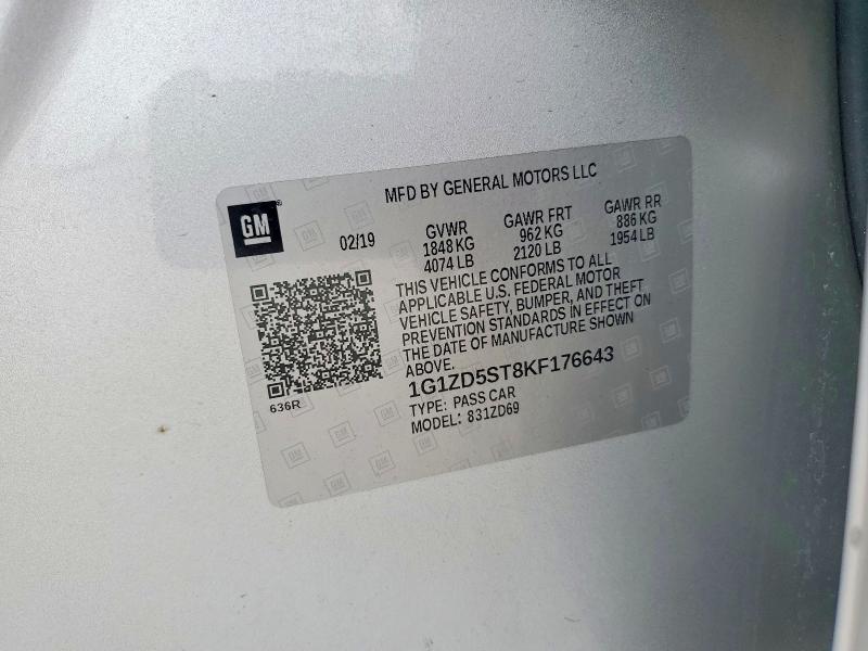Продаж на аукціоні авто 2019 Chevrolet Malibu, vin: 1G1ZD5ST8KF176643, номер лоту: 59873076