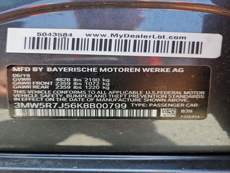 60925366 :رقم المزاد ، 3MW5R7J56K8B00799 vin ، 2019 Bmw 330xi مزاد بيع