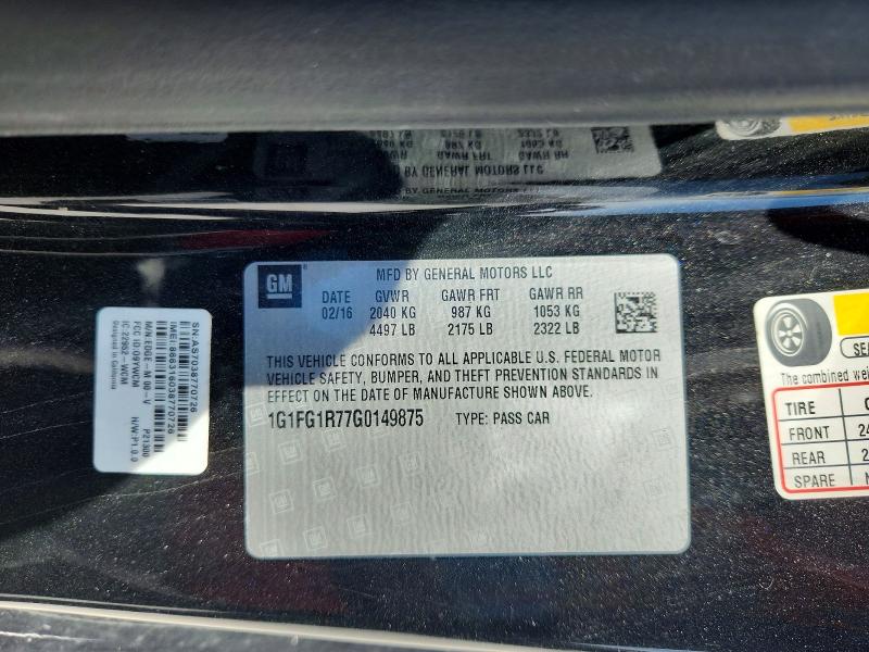 Aukcja sprzedaży 2016 Chevrolet Camaro, vin: 1G1FG1R77G0149875, numer aukcji: 60037746