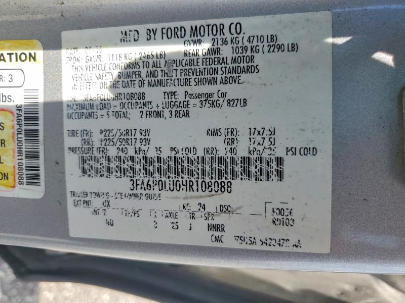 Aukcja sprzedaży 2017 Ford Fusion, vin: 3FA6P0LU0HR108088, numer aukcji: 63053446