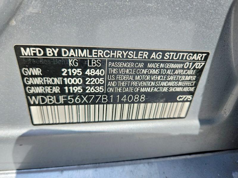 61395956 :رقم المزاد ، WDBUF56X77B114088 vin ، 2007 Mercedes-benz E مزاد بيع