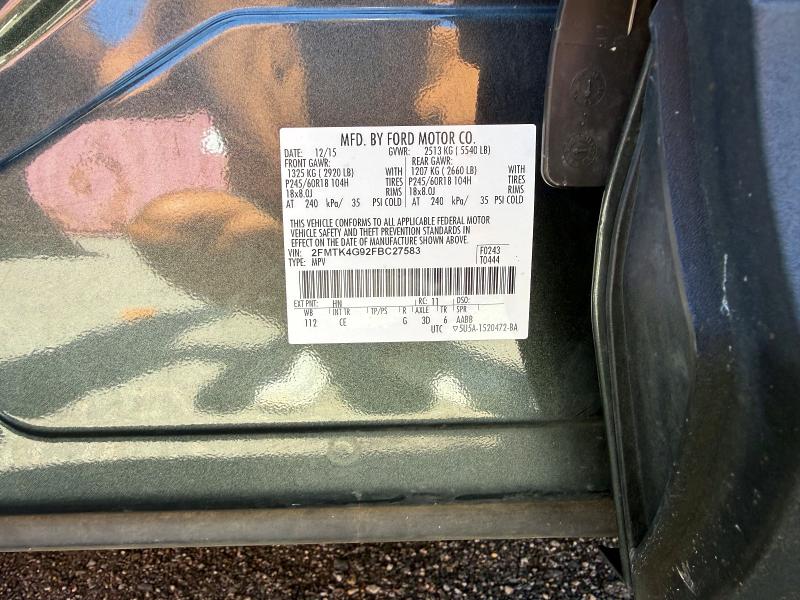 2015 Ford Edge მანქანა იყიდება აუქციონზე, vin: 2FMTK4G92FBC27583, აუქციონის ნომერი: 61249596