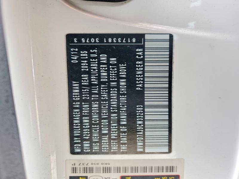 62095016 :رقم المزاد ، WVWFD7AJ9CW332583 vin ، 2012 Volkswagen Gti مزاد بيع