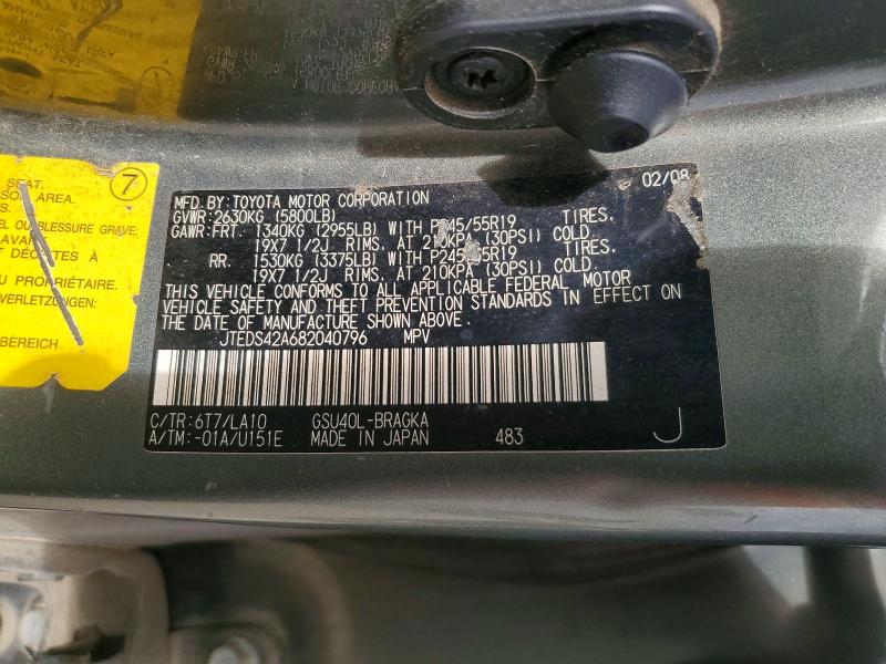 Aukcja sprzedaży 2008 Toyota Highlander, vin: JTEDS42A682040796, numer aukcji: 61624926