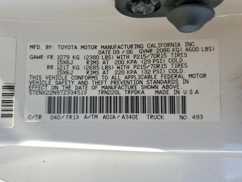 Продажа на аукционе авто 2007 Toyota Tacoma, vin: 5TENX22N97Z334513, номер лота: 62029396