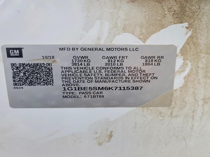 60595316 :رقم المزاد ، 1G1BE5SM6K7115387 vin ، 2019 Chevrolet Cruze مزاد بيع