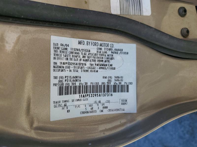 2005 Ford Taurus მანქანა იყიდება აუქციონზე, vin: 1FAFP53295A137316, აუქციონის ნომერი: 60501566