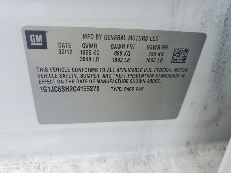 Продажа на аукционе авто 2012 Chevrolet Sonic, vin: 1G1JC6SH2C4155270, номер лота: 60601516