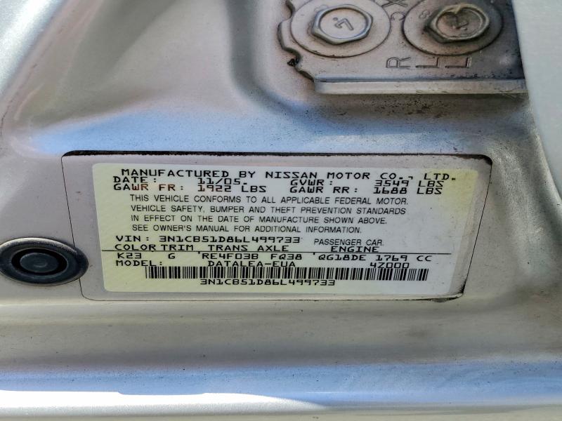 Aukcja sprzedaży 2006 Nissan Sentra, vin: 3N1CB51D86L499733, numer aukcji: 63527316