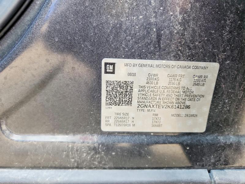 Aukcja sprzedaży 2019 Chevrolet Equinox, vin: 2GNAXTEV2K6141286, numer aukcji: 62270436