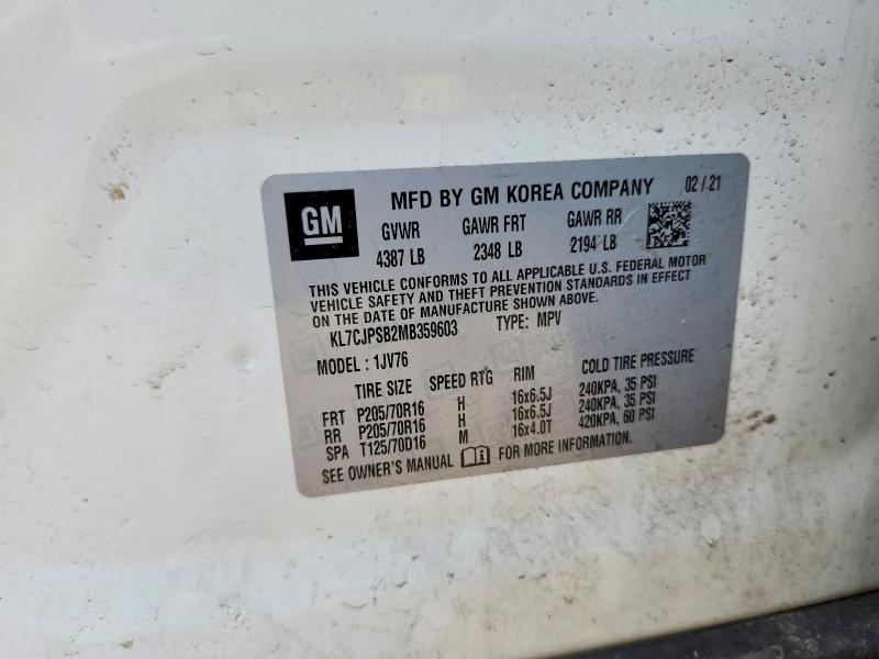 61002916 :رقم المزاد ، KL7CJPSB2MB359603 vin ، 2021 Chevrolet Trax مزاد بيع