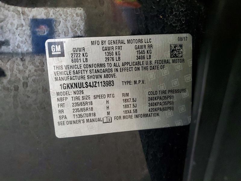 2018 Gmc Acadia მანქანა იყიდება აუქციონზე, vin: 1GKKNULS4JZ113983, აუქციონის ნომერი: 60488726