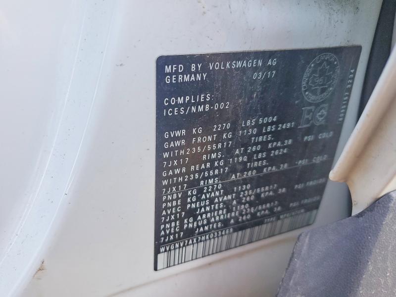 Aukcja sprzedaży 2017 Volkswagen Tiguan, vin: WVGNV7AX7HK033469, numer aukcji: 61565146