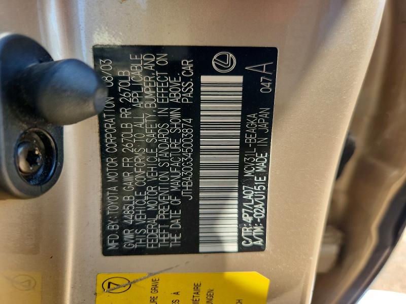 61245586 :رقم المزاد ، JTHBA30G345003874 vin ، 2004 Lexus Es مزاد بيع