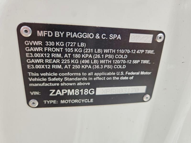Продаж на аукціоні авто 2023 Vespa Primavera/sprint, vin: ZAPM818GXP5803170, номер лоту: 61140706