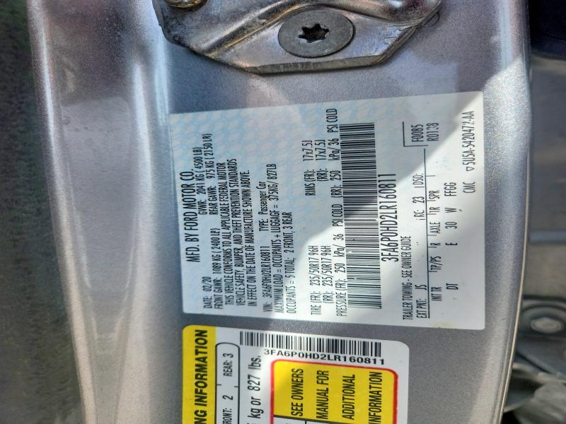 61303766 :رقم المزاد ، 3FA6P0HD2LR160811 vin ، 2020 Ford Fusion مزاد بيع