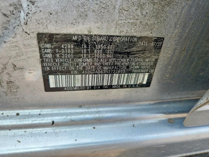 60377786 :رقم المزاد ، 4S3GTAD63N3727603 vin ، 2022 Subaru Impreza مزاد بيع