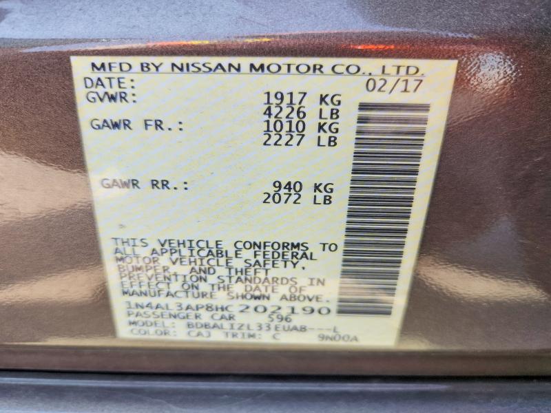 60675006 :رقم المزاد ، 1N4AL3AP8HC202190 vin ، 2017 Nissan Altima مزاد بيع