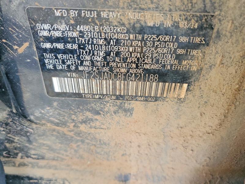 2015 Subaru Forester მანქანა იყიდება აუქციონზე, vin: JF2SJADC8FG421188, აუქციონის ნომერი: 63160836