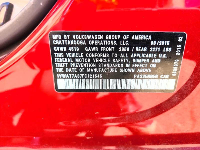 Продаж на аукціоні авто 2015 Volkswagen Passat, vin: 1VWAT7A37FC121545, номер лоту: 60480916