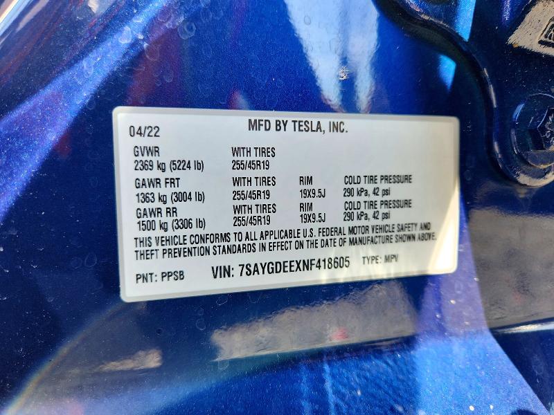 58782586 :رقم المزاد ، 7SAYGDEEXNF418605 vin ، 2022 Tesla Model Y مزاد بيع