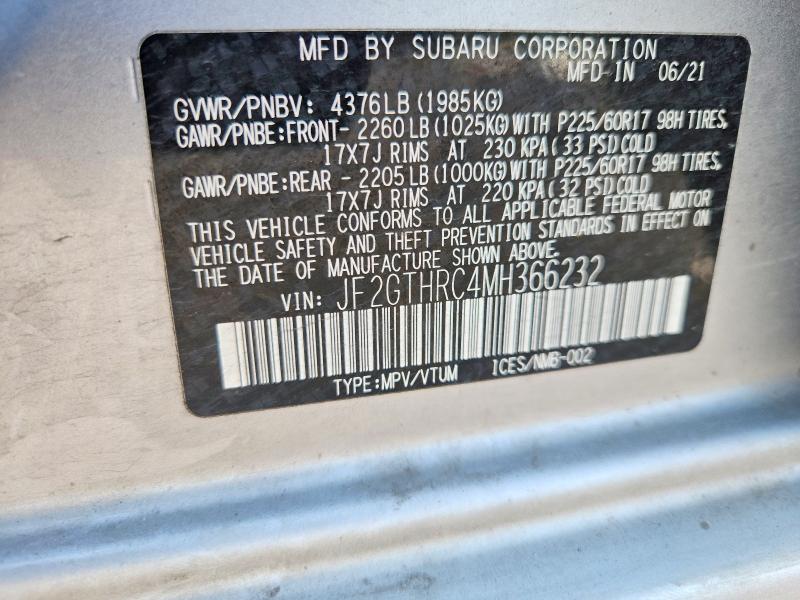 Aukcja sprzedaży 2021 Subaru Crosstrek, vin: JF2GTHRC4MH366232, numer aukcji: 60719276