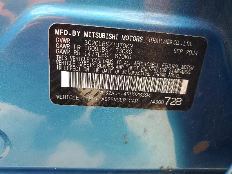 62246816 :رقم المزاد ، ML32AUHJ4RH028394 vin ، 2024 Mitsubishi Mirage مزاد بيع